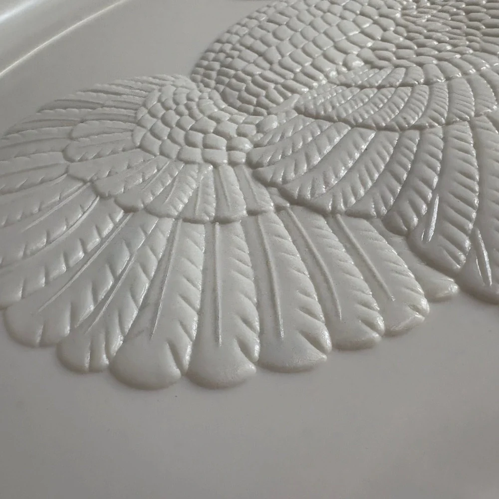 Vintage White Turkey Embossed Oval Serving Platter Thanksgiving Holiday